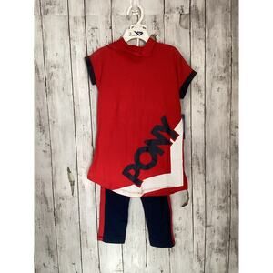 NWT Pony Kids Red Graphic T-Shirt & Leggings Casual 2-Piece Set Outfit M(5/6)